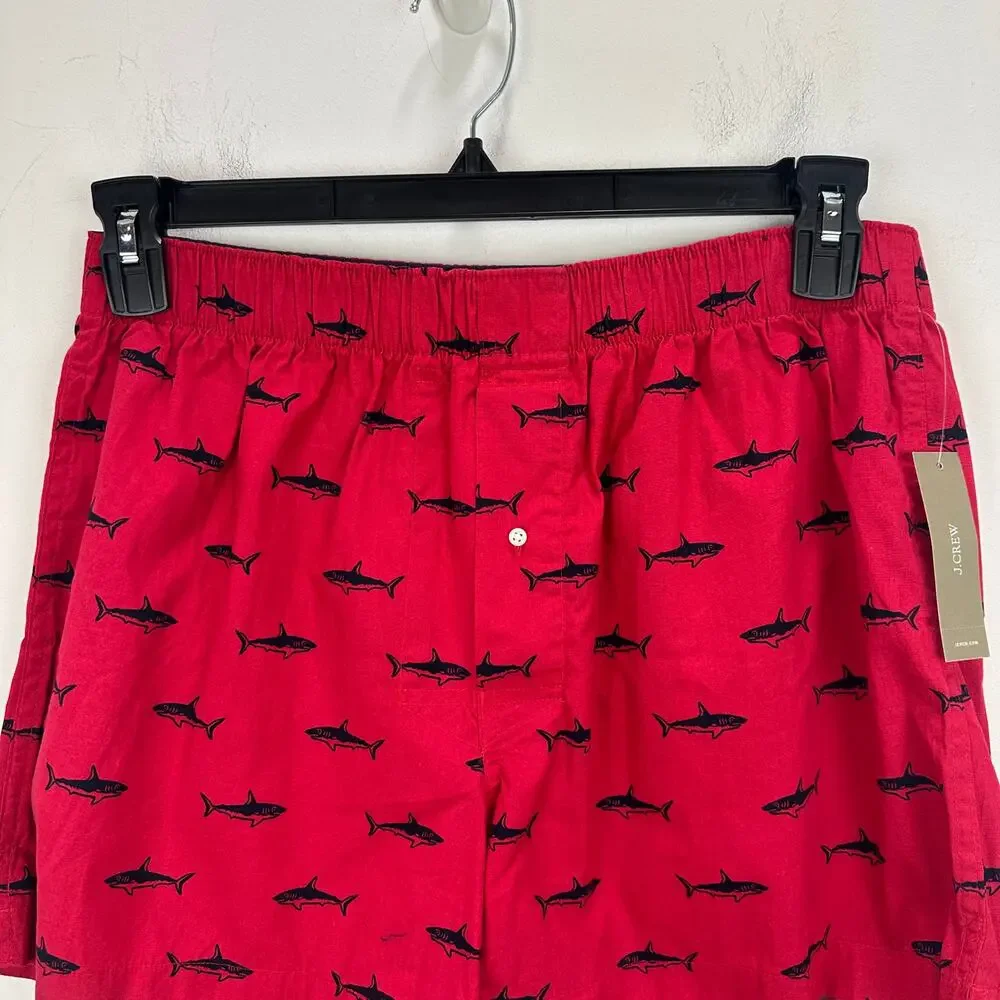 J.Crew Printed Boxers Cotton Red Shark Lounge BW441 Mens Medium NWT